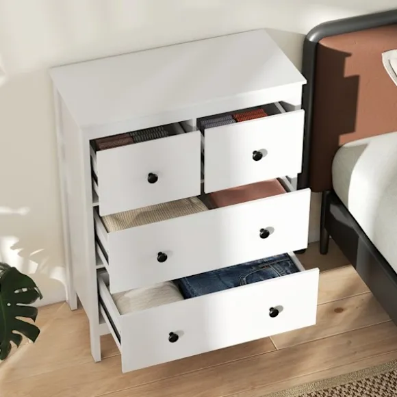 Rootz kommode med 4 skuffer - Kommode - Opbevaringsskab - Moderne og ridsefast - 35t x 97h cm - Hvid spånplade