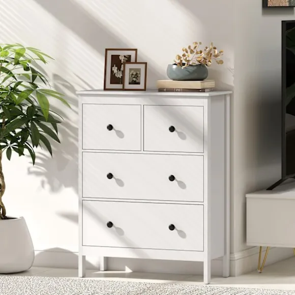 Rootz kommode med 4 skuffer - Kommode - Opbevaringsskab - Moderne og ridsefast - 35t x 97h cm - Hvid spånplade