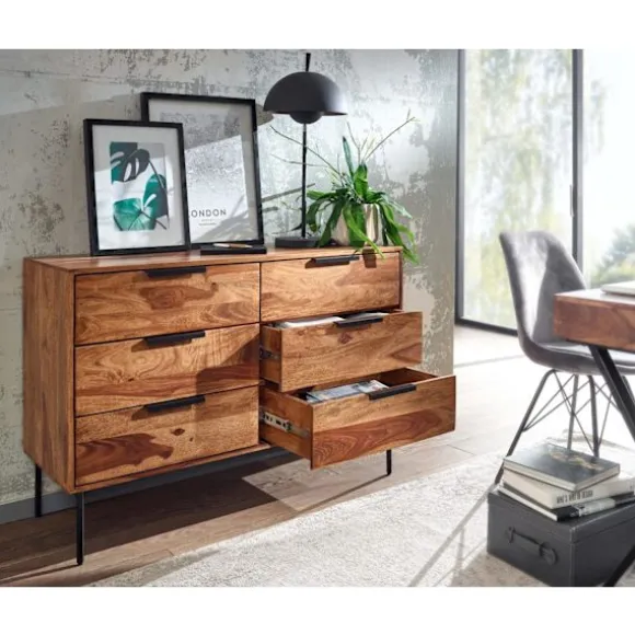 Rootz kommode 117x80x42 cm massivt sheesham træ - metal kommode - Industriel skænk kommode træ moderne - Stående skab skænk stue