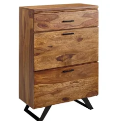 Rootz kommode 80x120x41,5 cm massivt sheesham træ - metal hall kommode - Skænk Highboard med trækant - Kommode skab træ moderne - Stående skab skænk k | Fyndiq