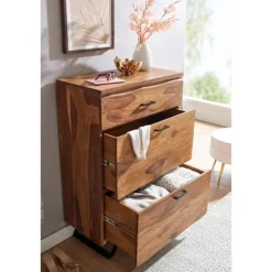 Rootz kommode 80x120x41,5 cm massivt sheesham træ - metal hall kommode - Skænk Highboard med trækant - Kommode skab træ moderne - Stående skab skænk k | Fyndiq