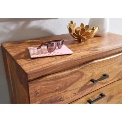Rootz kommode 80x120x41,5 cm massivt sheesham træ - metal hall kommode - Skænk Highboard med trækant - Kommode skab træ moderne - Stående skab skænk k | Fyndiq