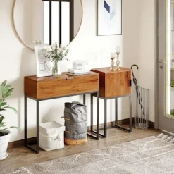 Rootz Konsolbord - Industrielt sidebord - Skænk med skab - Rigelig opbevaring - Displayhylde - Holdbar og nem at rengøre - 40L x 30W x 76H cm