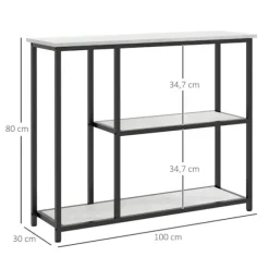 Rootz konsolbord - Industrielt design - Elegant imiteret marmor - 2 hylder - Marmoreffekt - Robust stålstel - Sort + Hvid - 100L x 30W x 80H cm