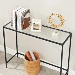 Rootz Konsolbord - Konsolbord med hærdet glas - Entrébord - Gangbord - Sofabord - Moderne konsolbord - Industrielt gangbord - Accentbord - Metal - Gla | Fyndiq