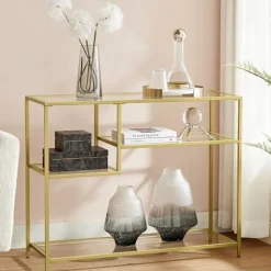 Rootz konsolbord - moderne glas konsolbord - metalramme konsolbord - industriel stil - guld - 35 x 100 x 80 cm (D x B x H)