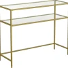 Rootz Konsolbord - Sidebord - 2 niveauer - Hærdet glas - Metalstel - Justerbare ben - Guld - 100 x 35 x 80 cm