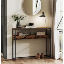 Rootz konsolbord - smalt indgangsbord - gangbord - pladsbesparende design - 24 cm x 100 cm x 80 cm - brun-sort