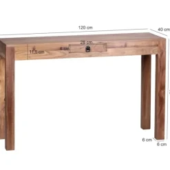 Rootz konsolbord Massivt træ akacie konsol med 1 skuffe skrivebord 120 x 40 cm landlig skænk