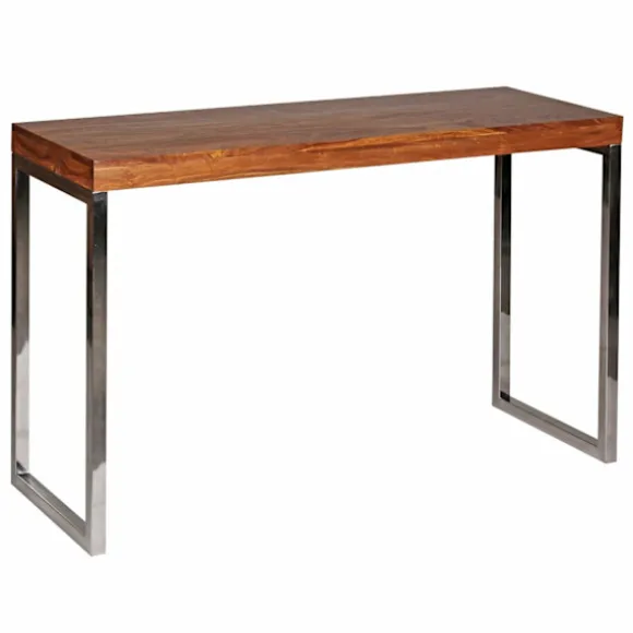 Rootz konsolbord massivt træ sheesham konsol med metalben skrivebord 120x45 cm landlig skænk moderne massiv ægte træ naturlig skænk PC bord sekretær b | Fyndiq