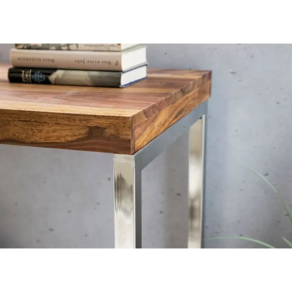 Rootz konsolbord massivt træ sheesham konsol med metalben skrivebord 120x45 cm landlig skænk moderne massiv ægte træ naturlig skænk PC bord sekretær b | Fyndiq