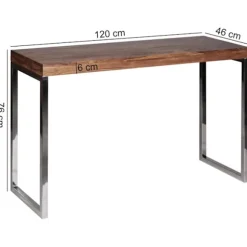 Rootz konsolbord massivt træ sheesham konsol med metalben skrivebord 120x45 cm landlig skænk moderne massiv ægte træ naturlig skænk PC bord sekretær b | Fyndiq