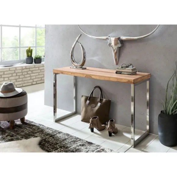 Rootz konsolbord massivt træ akaciekonsol med metalben skrivebord 120 x 45 cm skænk i landlig stil
