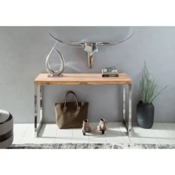 Rootz konsolbord massivt træ akaciekonsol med metalben skrivebord 120 x 45 cm skænk i landlig stil