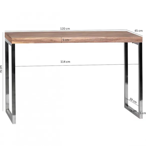 Rootz konsolbord massivt træ akaciekonsol med metalben skrivebord 120 x 45 cm skænk i landlig stil