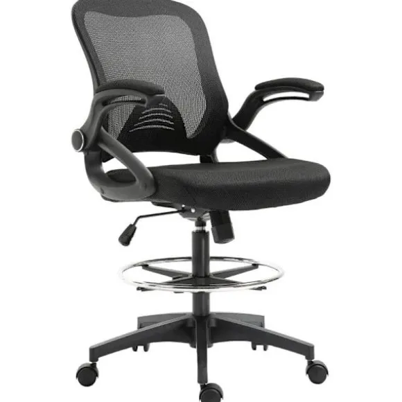 Rootz kontorlænestol - Skrivebordsstol - Ståfunktion med fodstøtte - Drejeligt sæde - Stål - Sort - 64 x 60 x 106-126 cm