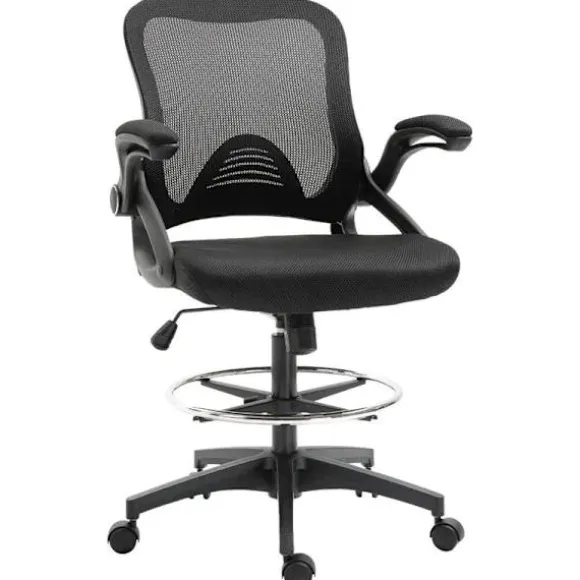 Rootz kontorlænestol - Skrivebordsstol - Ståfunktion med fodstøtte - Drejeligt sæde - Stål - Sort - 64 x 60 x 106-126 cm