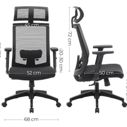 Rootz Kontorstol - Kontorstol - Ergonomisk - 360° drejestol - Lændestøtte - Nakkestøtte - Justerbar - Tiltbar - Sort
