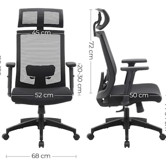 Rootz Kontorstol - Kontorstol - Ergonomisk - 360° drejestol - Lændestøtte - Nakkestøtte - Justerbar - Tiltbar - Sort