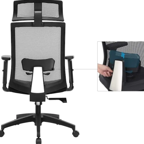 Rootz Kontorstol - Kontorstol - Ergonomisk - 360° drejestol - Lændestøtte - Nakkestøtte - Justerbar - Tiltbar - Sort
