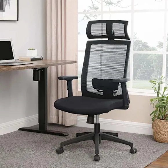 Rootz Kontorstol - Kontorstol - Ergonomisk - 360° drejestol - Lændestøtte - Nakkestøtte - Justerbar - Tiltbar - Sort