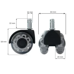 Rootz kontorstol Gulvrullesæt - 5 stykker universalhjul - Silent Rollers - Holdbart metalhus - 22 mm Parklængde