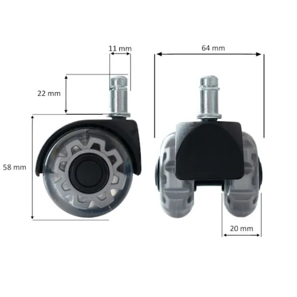 Rootz kontorstol Gulvrullesæt - 5 stykker universalhjul - Silent Rollers - Holdbart metalhus - 22 mm Parklængde