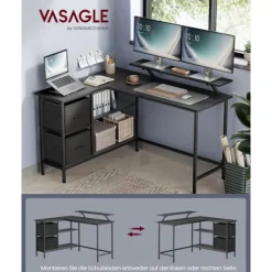 Rootz L Shape skrivebord - Spillebord - Studiebord - Spånplade og stål - Rummeligt - 105 cm x 135 cm x 89,5 cm