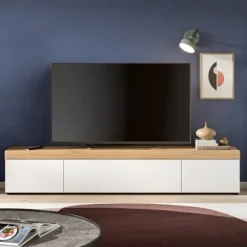 Rootz Large Lowboard - TV Stand - Media Console - Rumbesparende - 180x34x33 cm - Hvid og brun