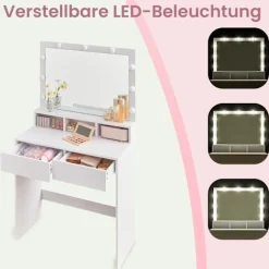 Rootz LED forfængelighedsbord - Friktionsbord - Makeup -bord - Spejl inkluderet - Hvid spånplade - 80 cm x 40 cm x 140 cm