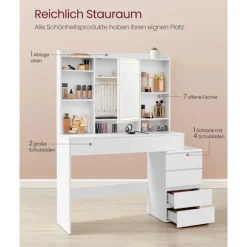 Rootz LED sminkebord - Moderne vaskebord - Oplyst makeup skrivebord - Spånplade - 40 cm x 117 cm x 145 cm - Cloud White