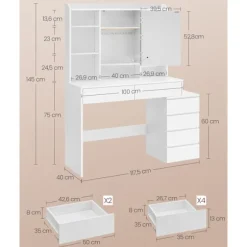 Rootz LED sminkebord - Moderne vaskebord - Oplyst makeup skrivebord - Spånplade - 40 cm x 117 cm x 145 cm - Cloud White
