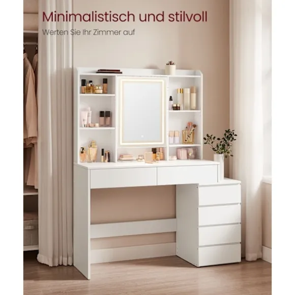 Rootz LED sminkebord - Moderne vaskebord - Oplyst makeup skrivebord - Spånplade - 40 cm x 117 cm x 145 cm - Cloud White