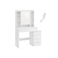 Rootz LED sminkebord - Sminkebord - Makeup skrivebord - Cloud White - Moderne design - 40 cm x 97,5 cm x 145 cm