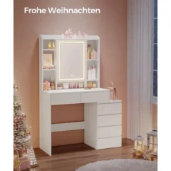 Rootz LED sminkebord - Sminkebord - Makeup skrivebord - Cloud White - Moderne design - 40 cm x 97,5 cm x 145 cm