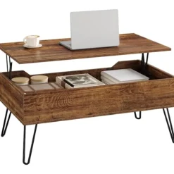 Rootz Lift Top Sofabord - Vintage stuebord - Højdejusterbart - Skjult opbevaring - Robust struktur - 95cm x 55,5cm x 71,5cm