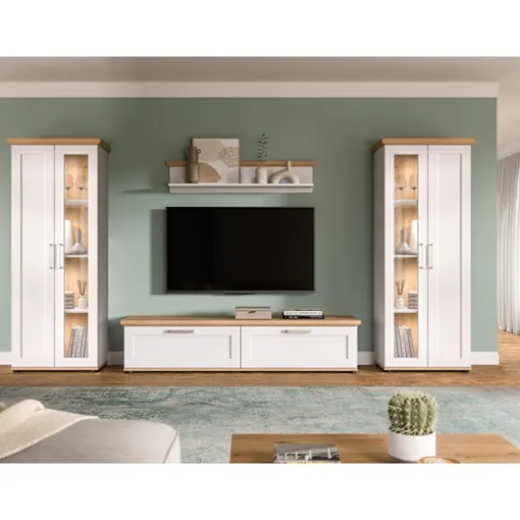 Rootz Living Room Set - 4 -delt møbler Suite - Stilfuld opbevaring og display - 336x161x40 cm - Hvid og brun