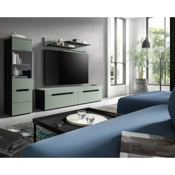 Rootz Living Room Set - Display Cabinet - Lowboard Combo - Moderne design - Dimensioner: 221 cm x 141 cm x 33 cm