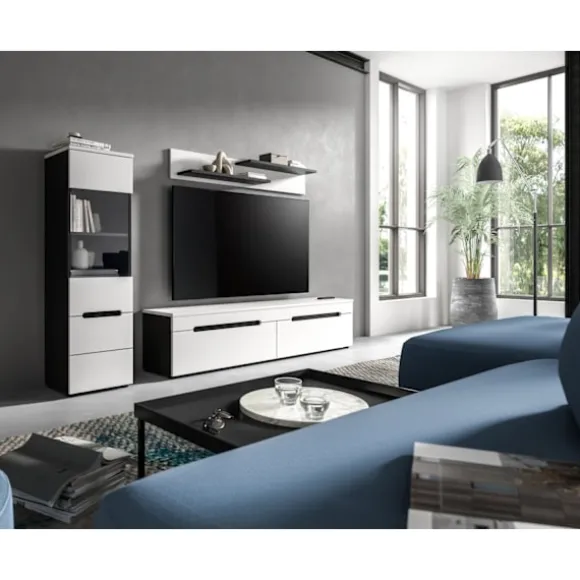 Rootz Living Room Set - Display Cabinet & Lowboard - Moderne hvide møbler - Rumbesparende design - 221x141x33 cm