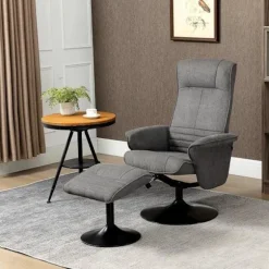 Rootz Lænestol - Accent Stol - Hvilestol med fodskammel - Justerbart ryglæn til soveværelset - Skum - Mørkegrå - 69 x 71 x 104 cm