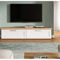 Rootz Lowboard - TV Stand - Entertainment Unit - Ample Storage - 164x37x40 cm - Hvid og brun