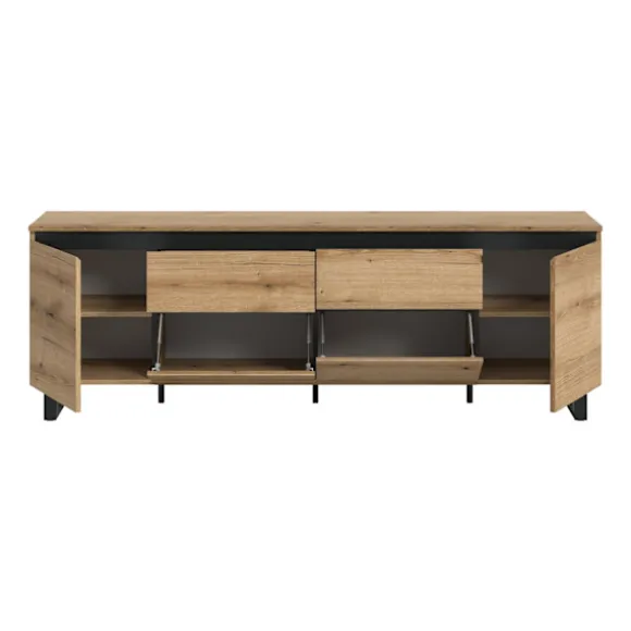 Rootz Lowboard - TV Stand - Medieopbevaring - Rigelig plads - Brun og sort - 188x65x36 cm