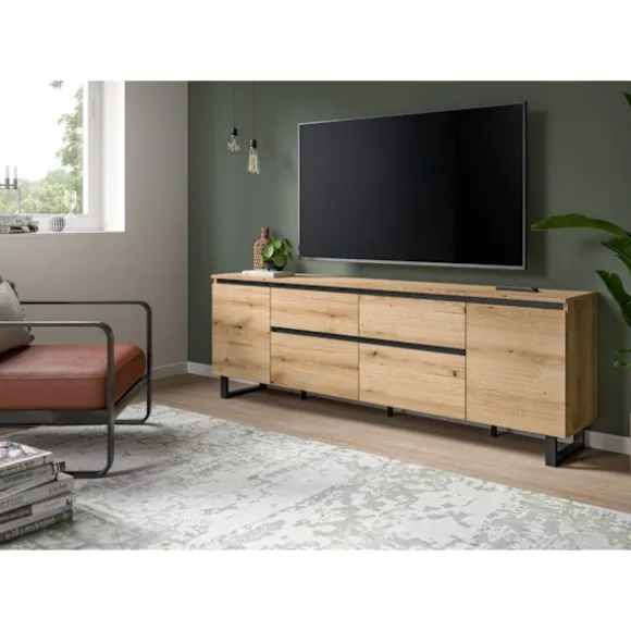 Rootz Lowboard - TV Stand - Medieopbevaring - Rigelig plads - Brun og sort - 188x65x36 cm