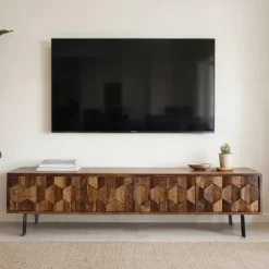 Rootz Lowboard - TV-stander - Underholdningsenhed - Høj belastningskapacitet - 160 cm x 40 cm x 35 cm - Sheesham Brown & Black Iron