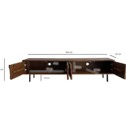 Rootz Lowboard - TV-stander - Underholdningsenhed - Høj belastningskapacitet - 160 cm x 40 cm x 35 cm - Sheesham Brown & Black Iron