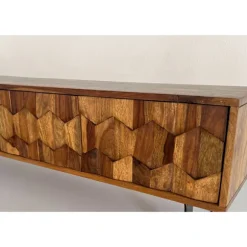 Rootz Lowboard - TV-stander - Underholdningsenhed - Høj belastningskapacitet - 160 cm x 40 cm x 35 cm - Sheesham Brown & Black Iron