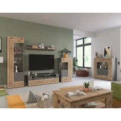 Rootz Lowboard Freno - TV Stand - Entertainment Center - Gray Replica - Nox Oak Replica - Modular Design - Bæredygtig - 140 cm x 43 cm x 40 cm