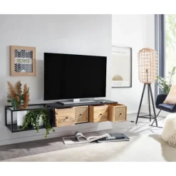 Rootz lowboard hængende mango massivt træ - metal 150x25x35 cm TV skab sort - Design TV stativ moderne - TV skab væg - TV kommode TV kommode til ophæn | Fyndiq