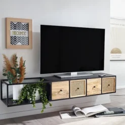 Rootz lowboard hængende mango massivt træ - metal 150x25x35 cm TV skab sort - Design TV stativ moderne - TV skab væg - TV kommode TV kommode til ophæn | Fyndiq
