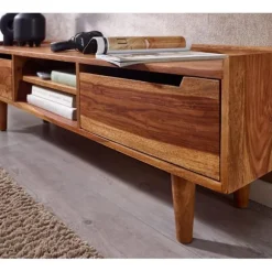 Rootz lowboard massivt sheesham træ 145x43x35 cm TV kommode med to døre - Design TV skab høj - TV stativ TV skab moderne - TV kommode stue